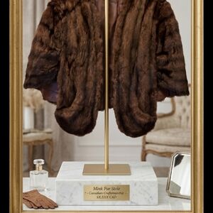 Genuine Mink Fur Cape – Deep Espresso Brown – Fits Size 12-14